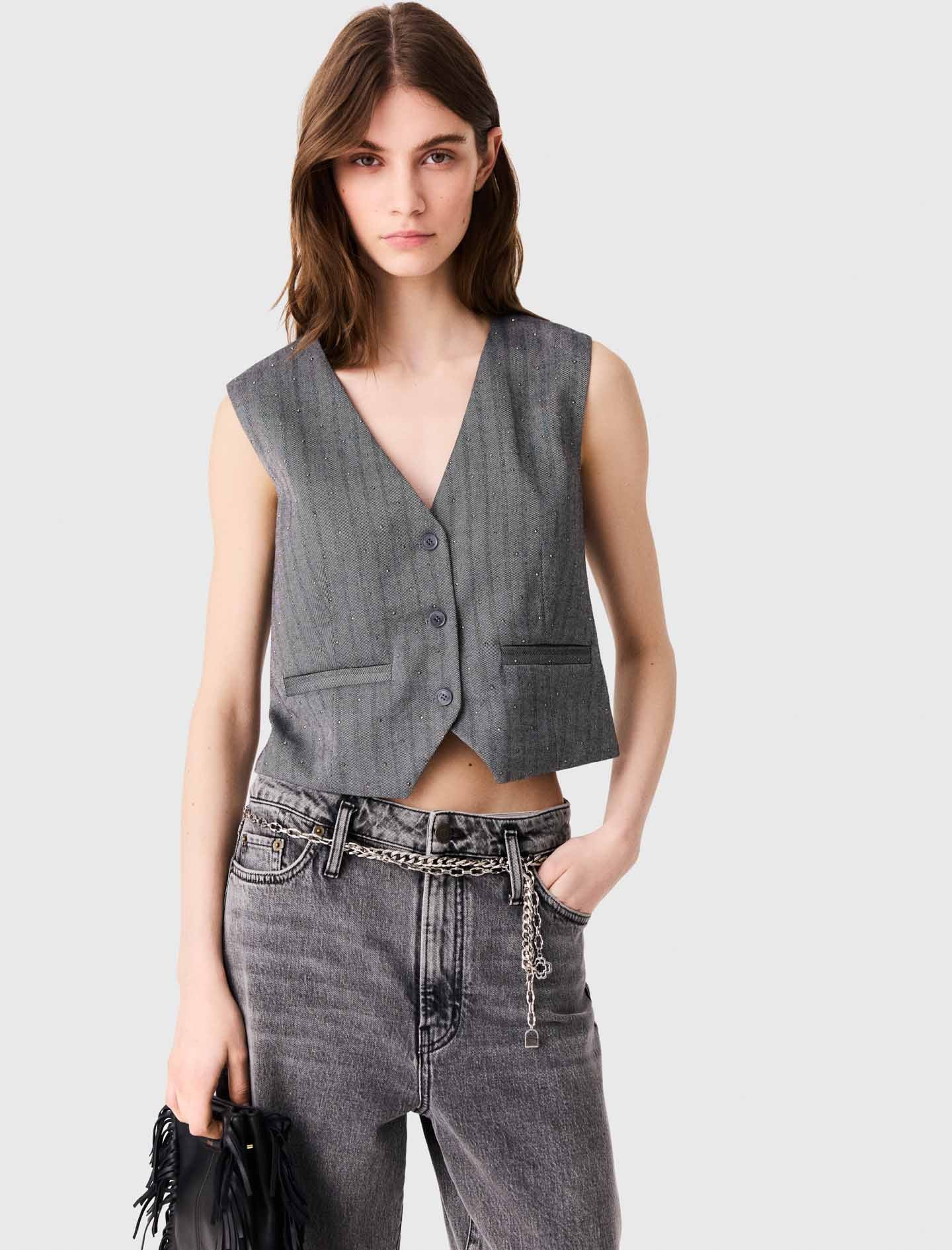 Tailored rhinestone jacket Grey