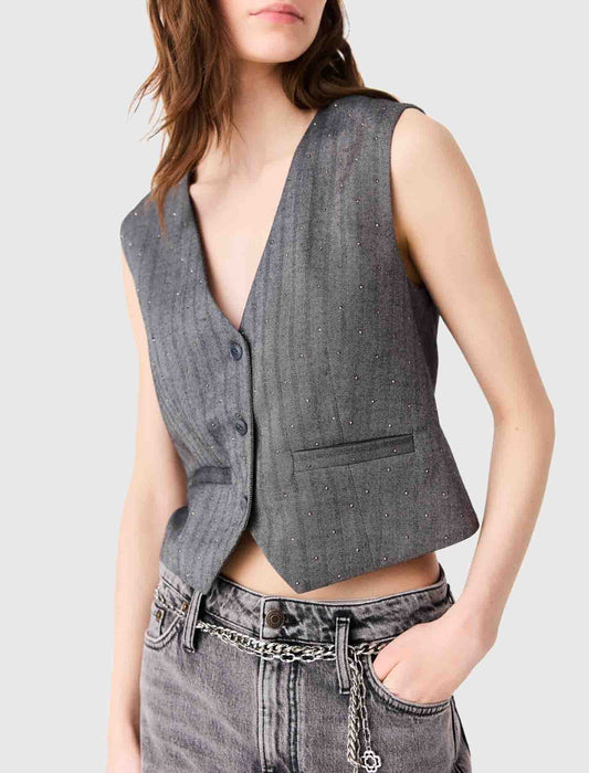 Tailored rhinestone jacket Grey