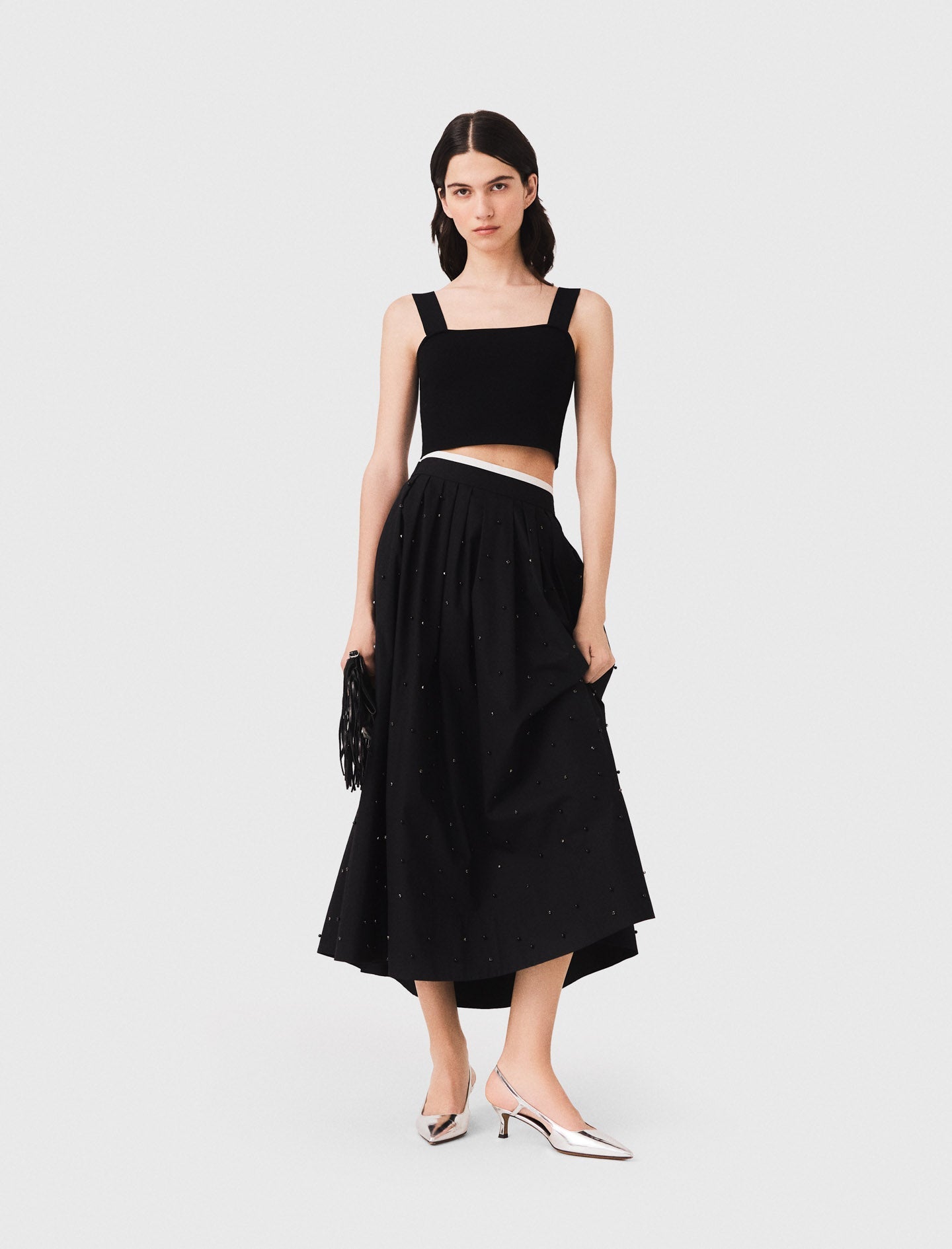 Knitted crop top with straps Black