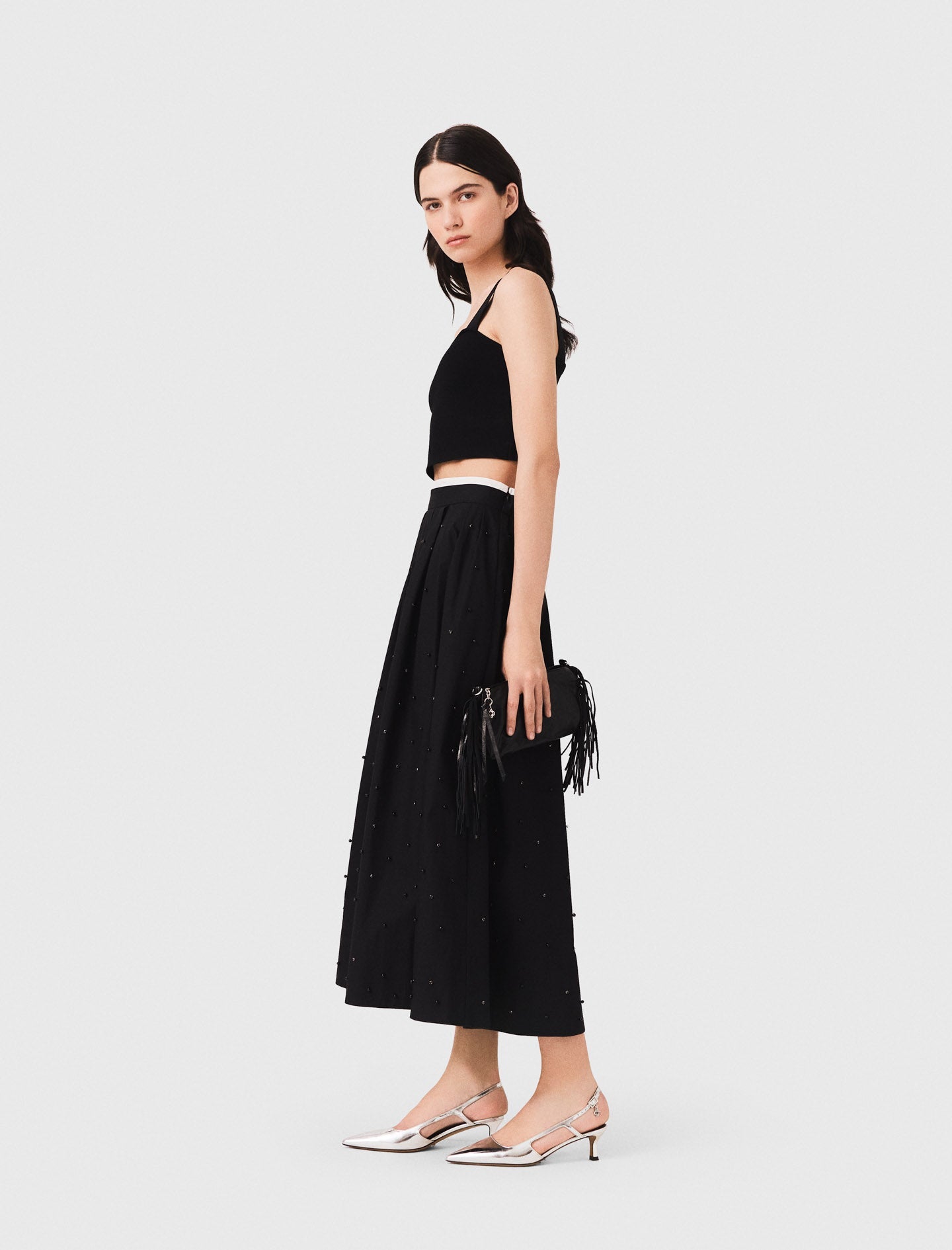 Knitted crop top with straps Black
