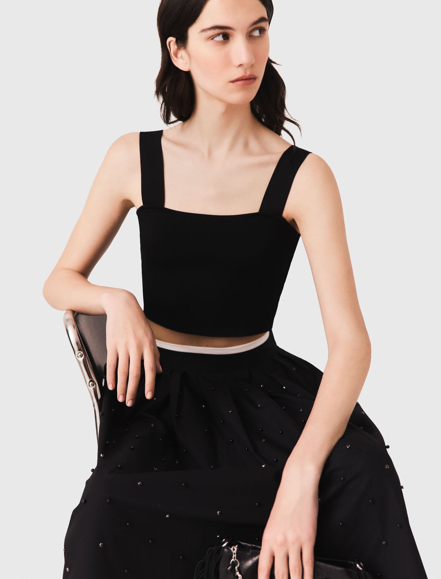 Knitted crop top with straps Black
