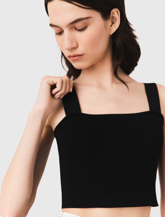 Knitted crop top with straps Black