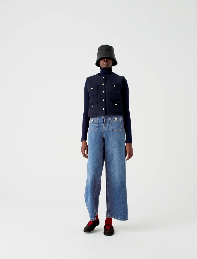 Sleeveless tweed jacket Navy