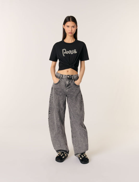 Black featured Pearl Embellished Patch T-shirt
