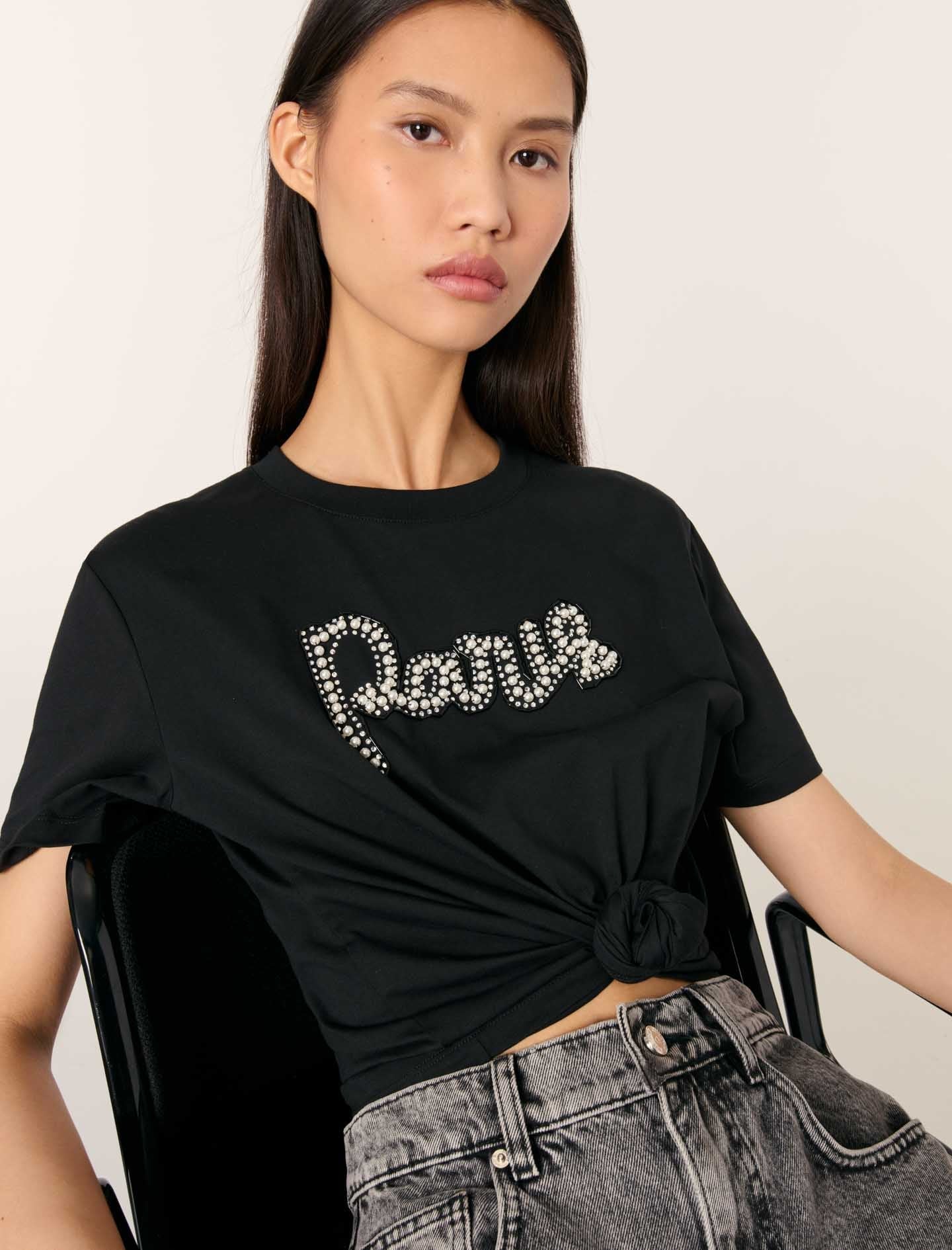 Black Pearl Embellished Patch T-shirt