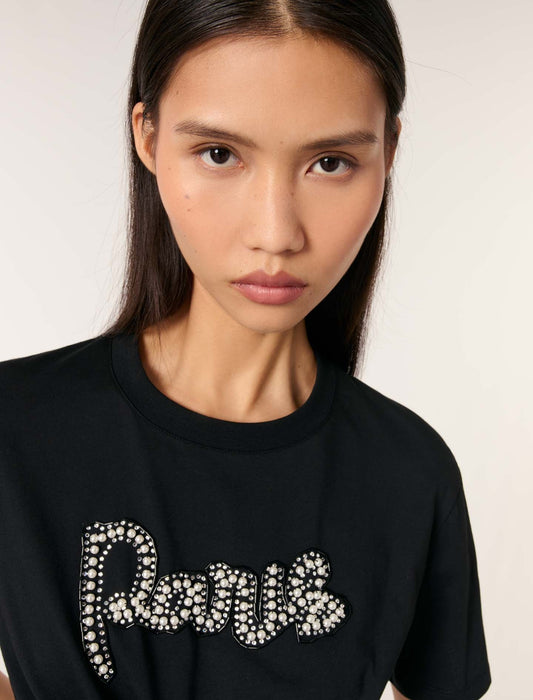 Black Pearl Embellished Patch T-shirt