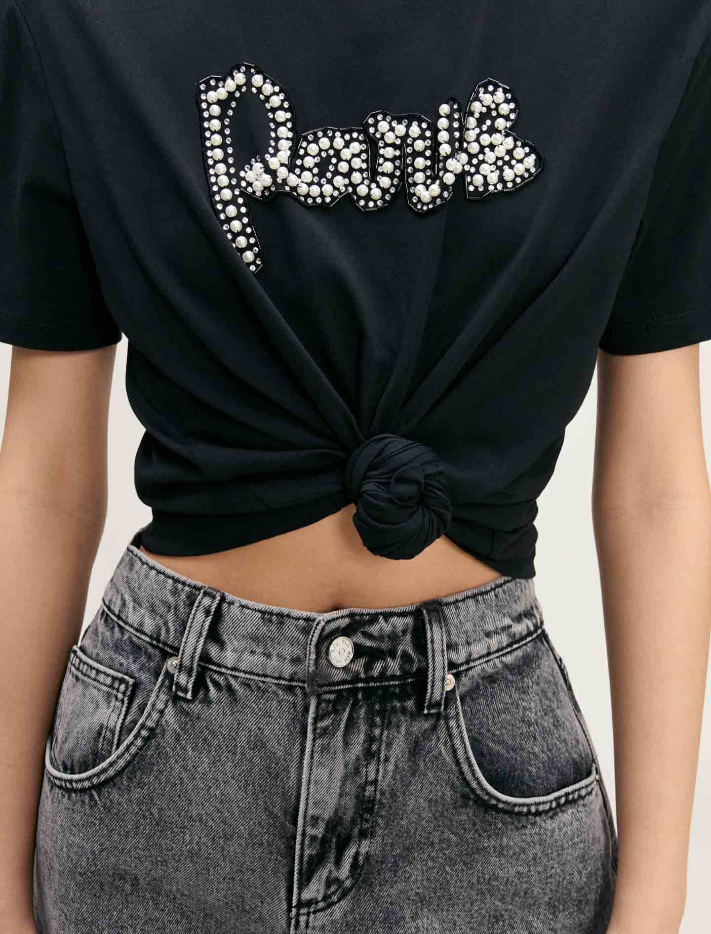 Black Pearl Embellished Patch T-shirt