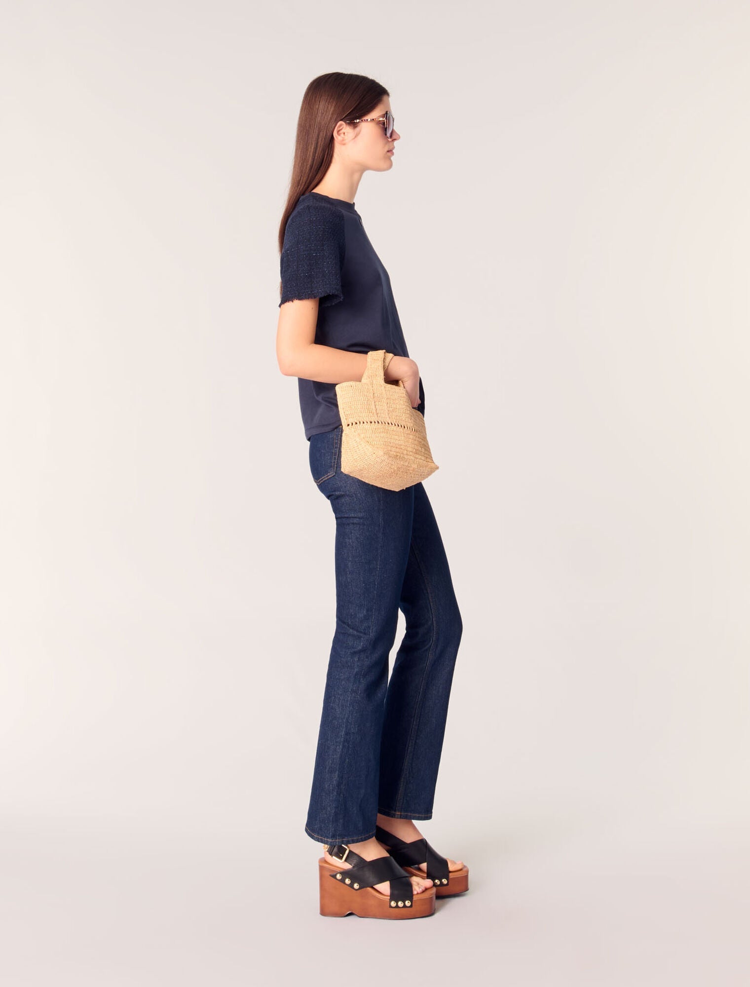 Navy-Tweed-sleeved t-shirt
