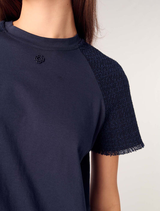 Navy-Tweed-sleeved t-shirt