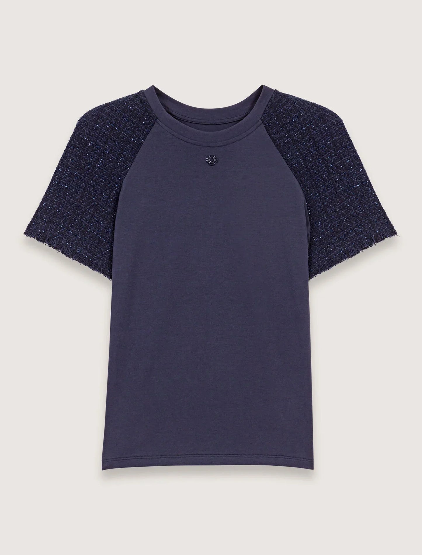 Navy-Tweed-sleeved t-shirt