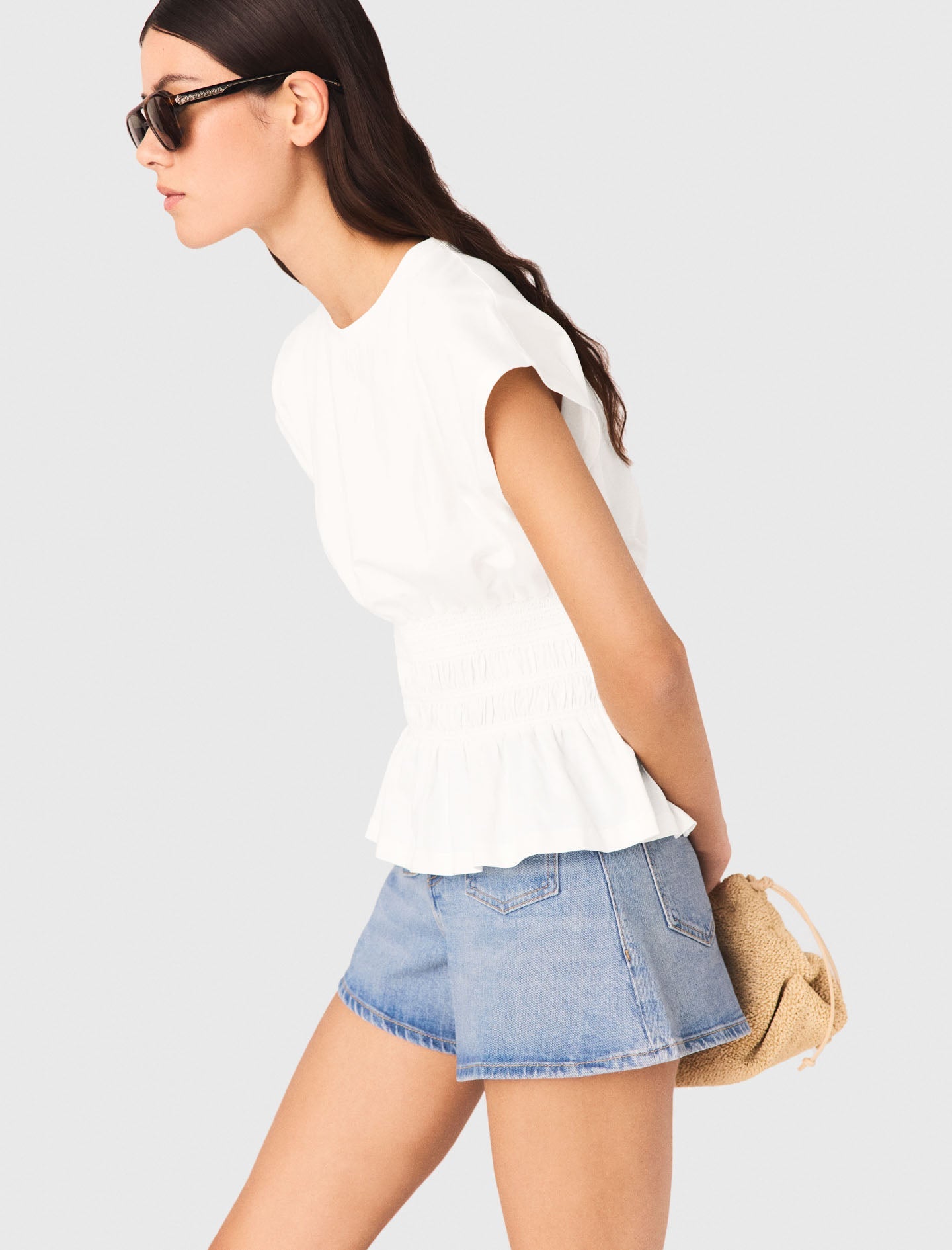 Fitted Pleated T-Shirt White