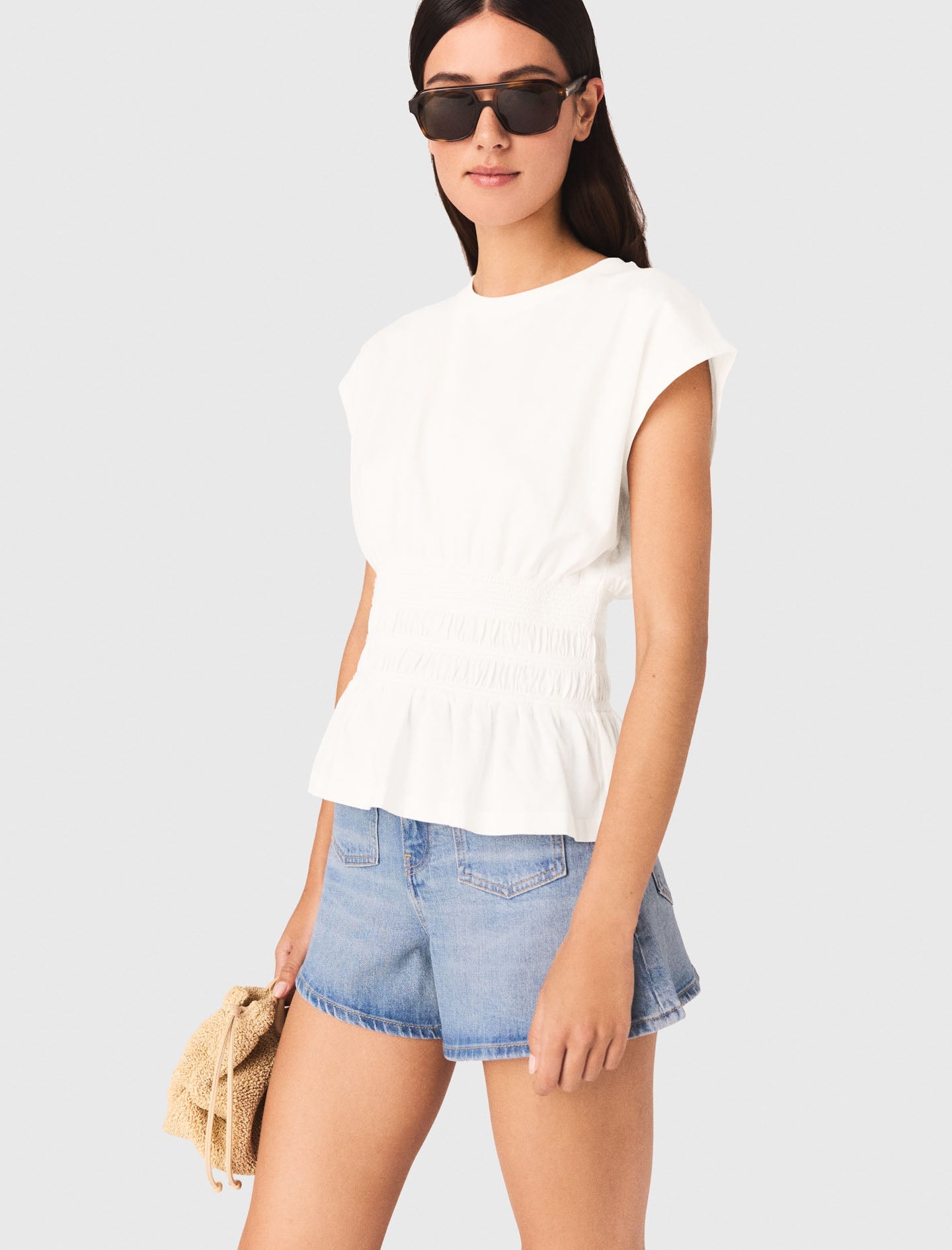 Fitted Pleated T-Shirt White