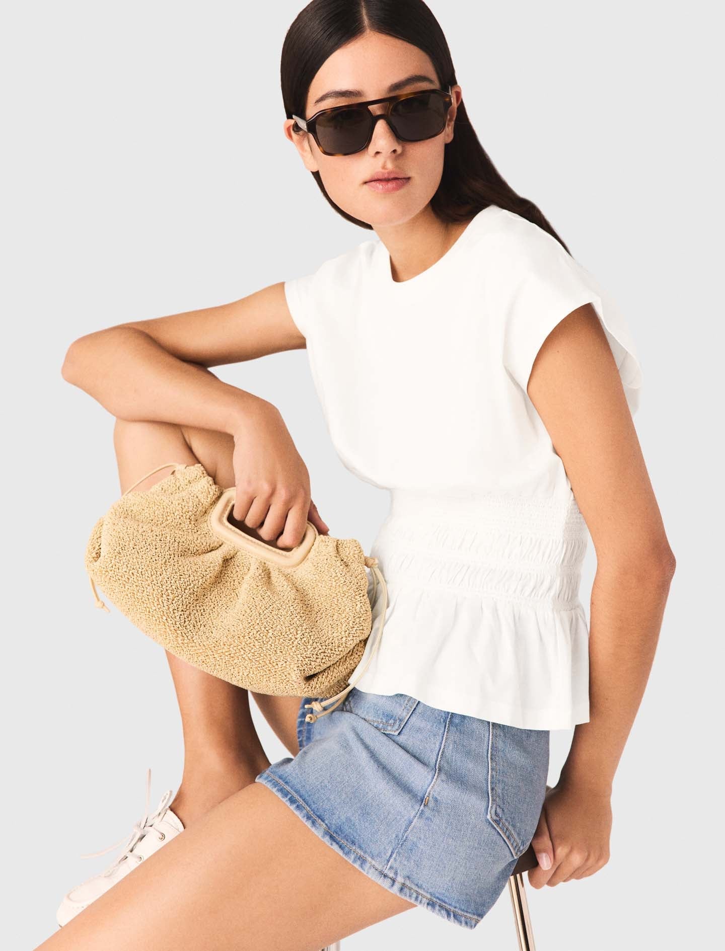 Fitted Pleated T-Shirt White