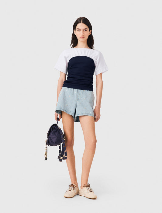 Pleated jersey top White/Navy
