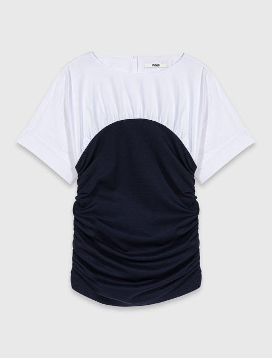 Pleated jersey top White/Navy