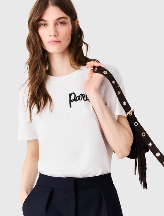T-shirt with embroidered Paris logo White