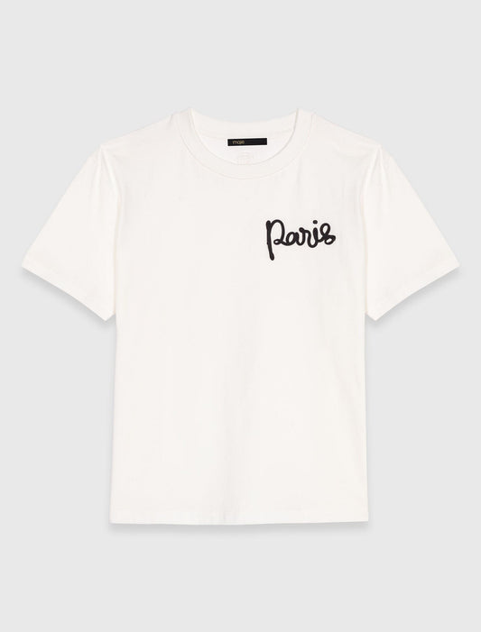 T-shirt with embroidered Paris logo White