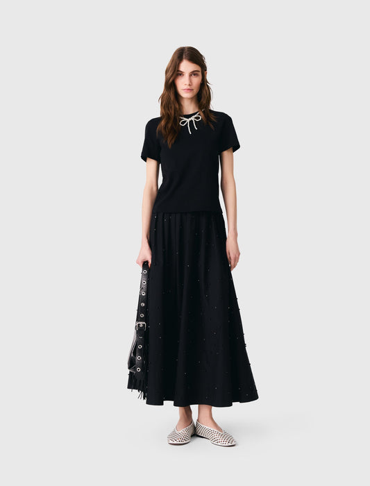 Detachable beaded collar T-shirt Black