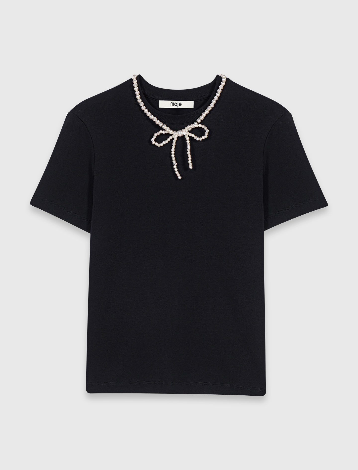 Detachable beaded collar T-shirt Black