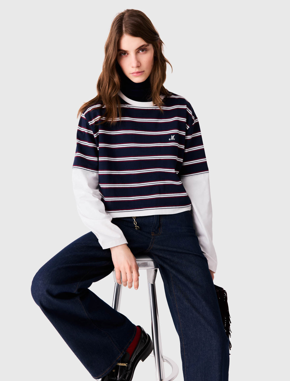 Layered-effect T-shirt White/Navy