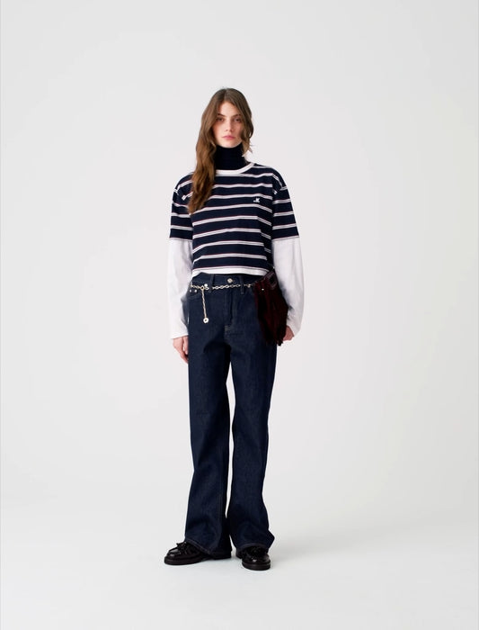 Layered-effect T-shirt White/Navy