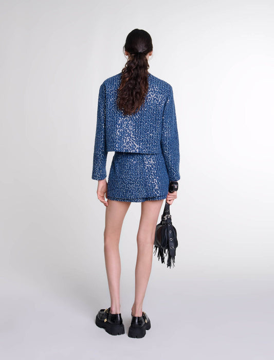 Blue Silver   Sequinned tweed jacket