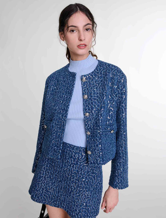 Blue Silver   Sequinned tweed jacket
