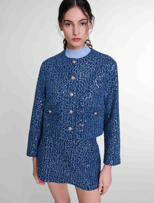 Blue Silver   Sequinned tweed jacket