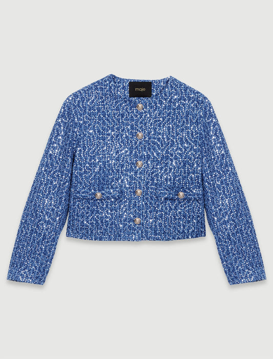 Blue Silver   Sequinned tweed jacket