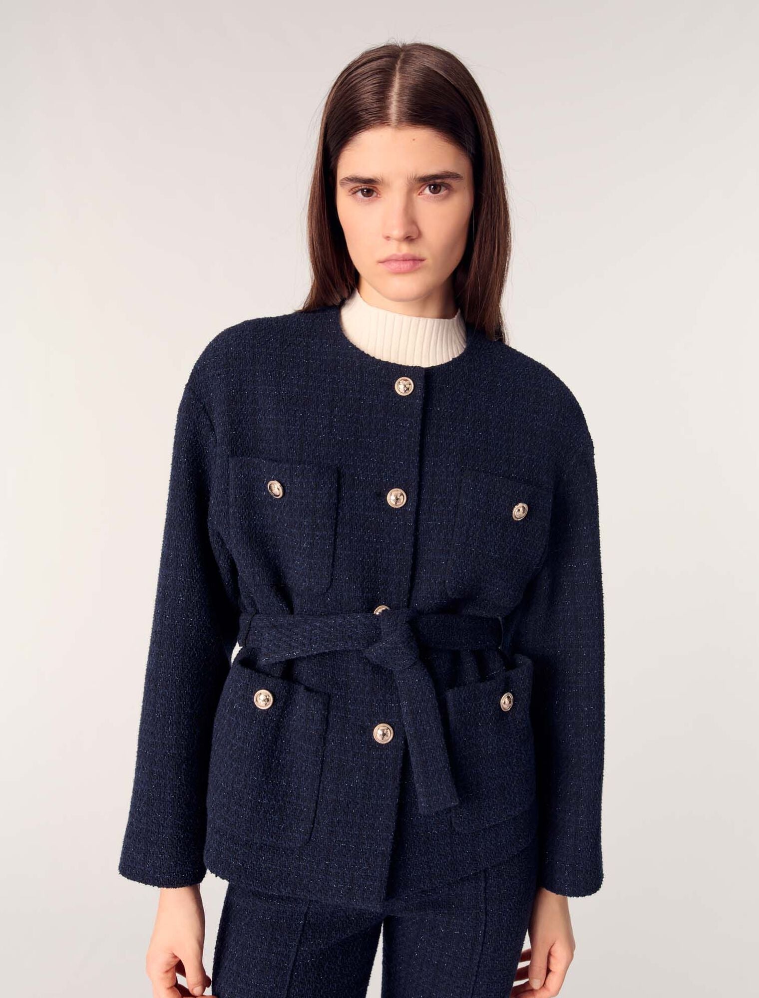 Navy-4-pocket tweed jacket 