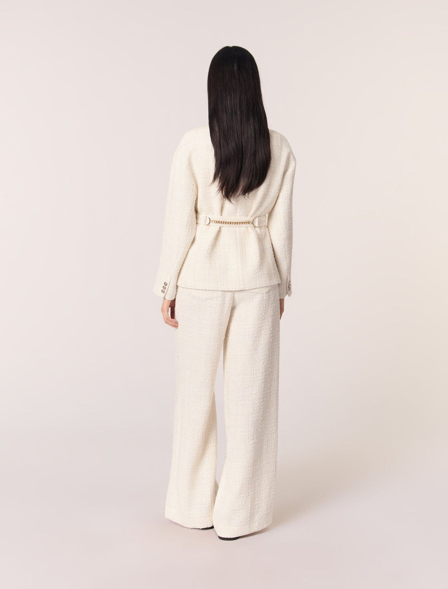 Ecru-Belted tweed jacket