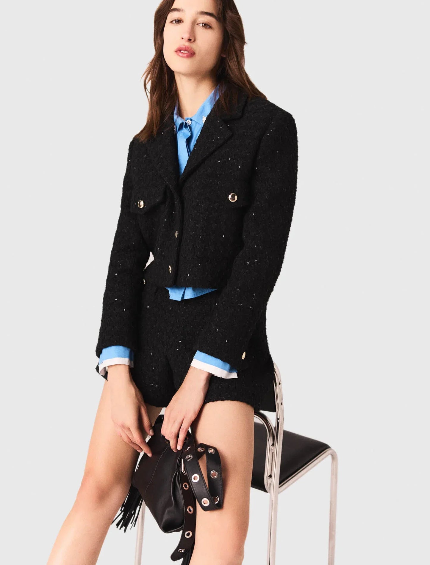 Short rhinestone tweed jacket