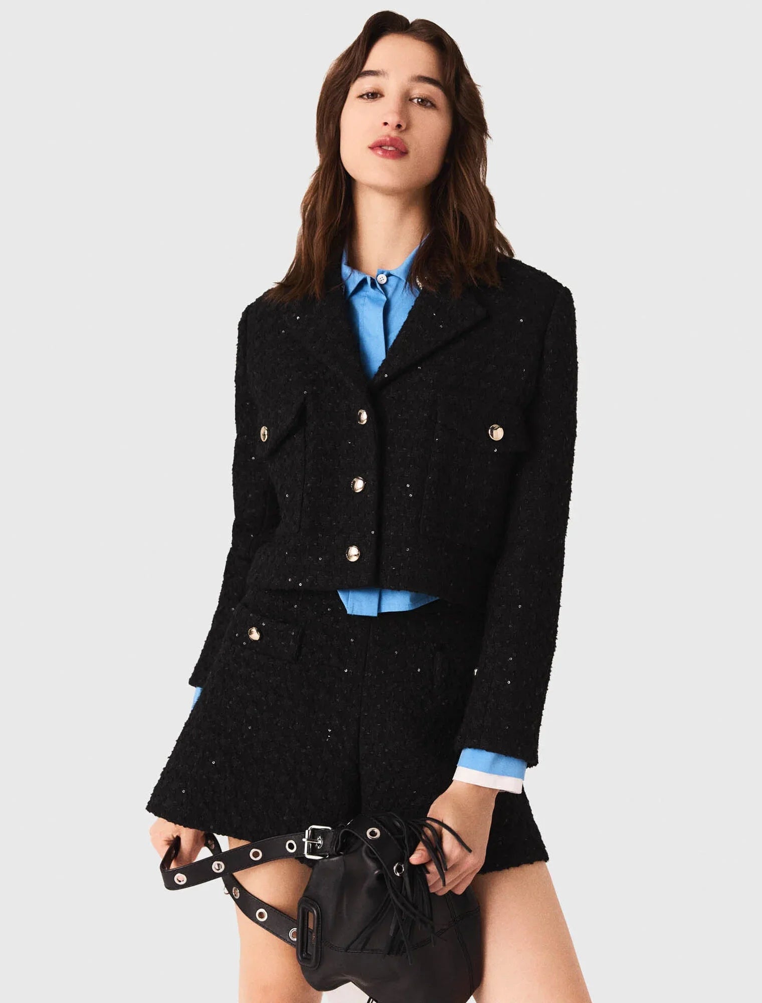 Short rhinestone tweed jacket