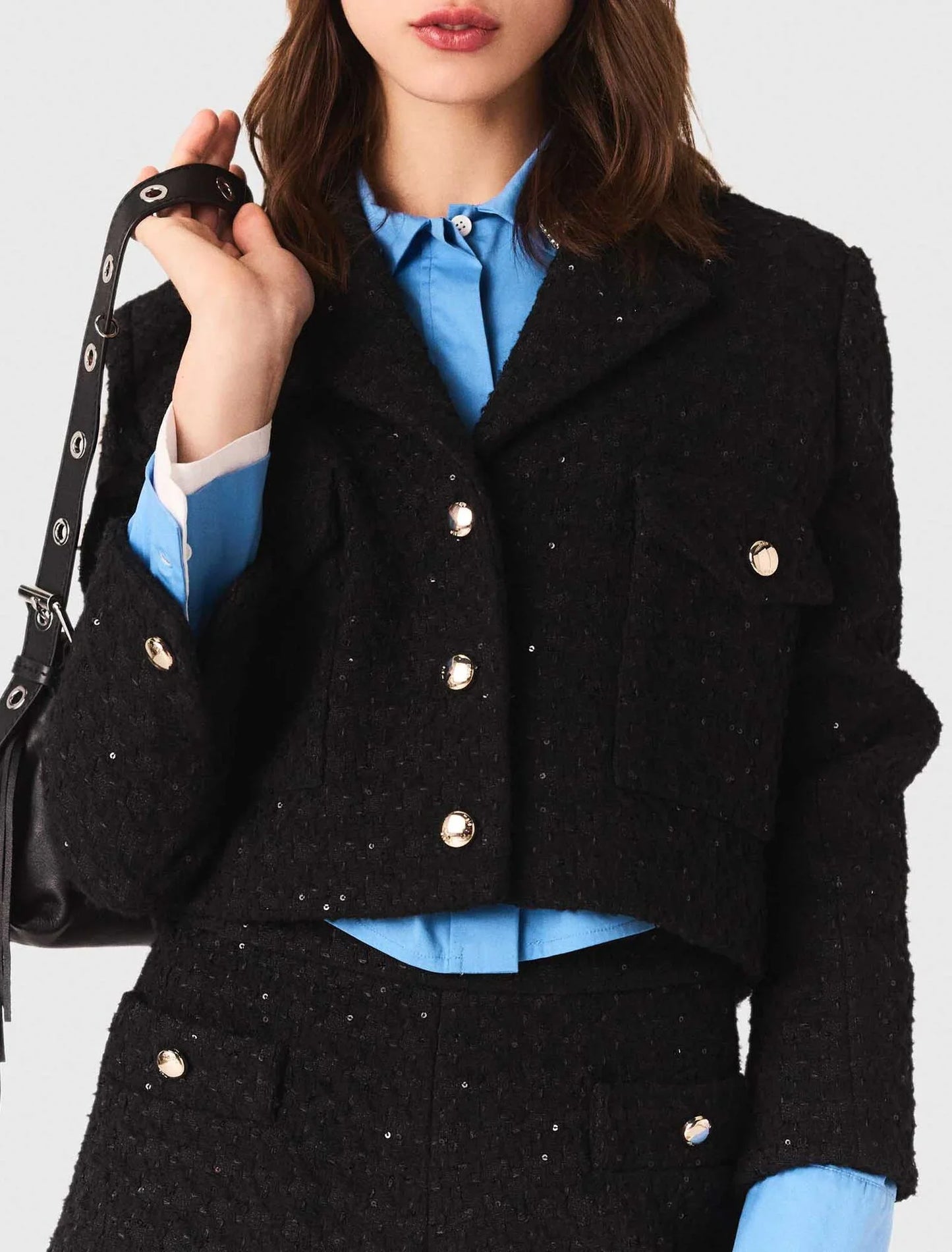 Short rhinestone tweed jacket