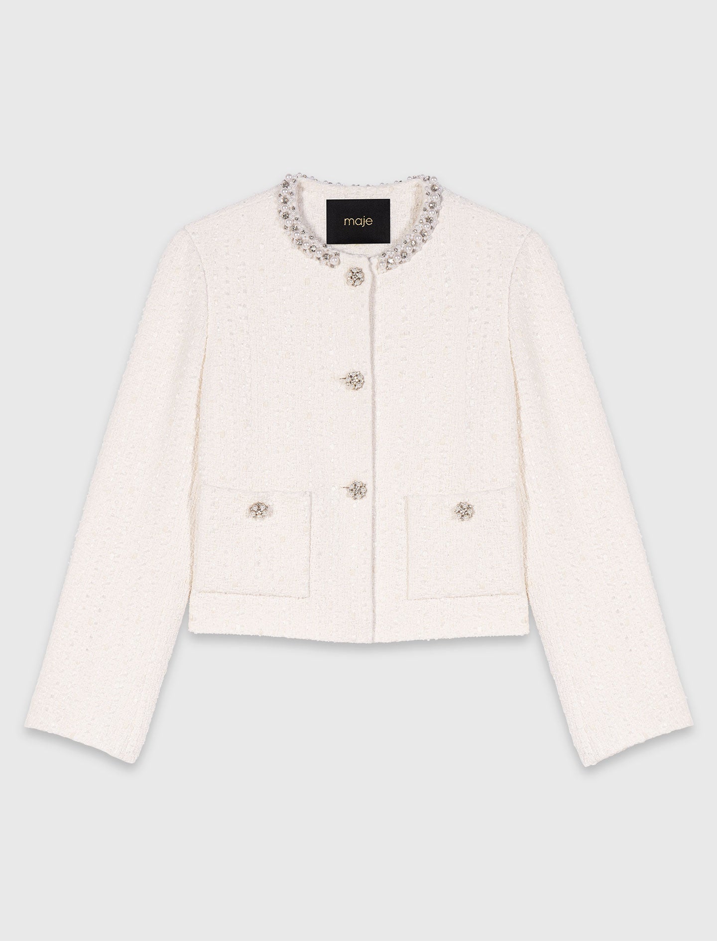 جاكيت تويد مزينة باللؤلؤ