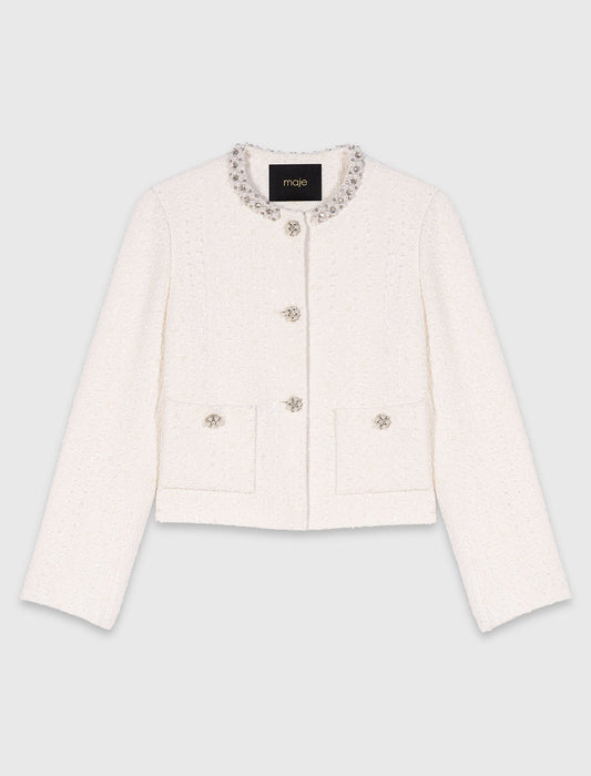 جاكيت تويد مزينة باللؤلؤ