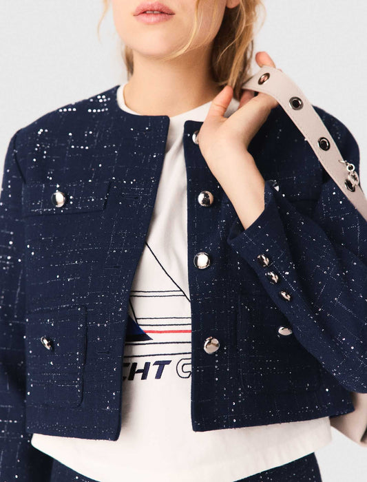 Short Jacket With Patch Pockets Navy