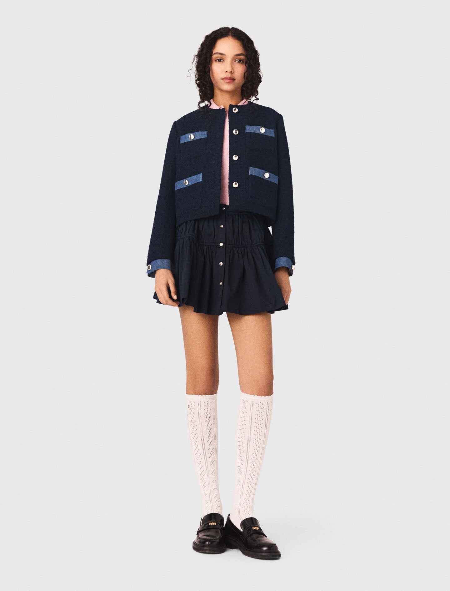 Tweed Jacket With Denim Trim NAVY