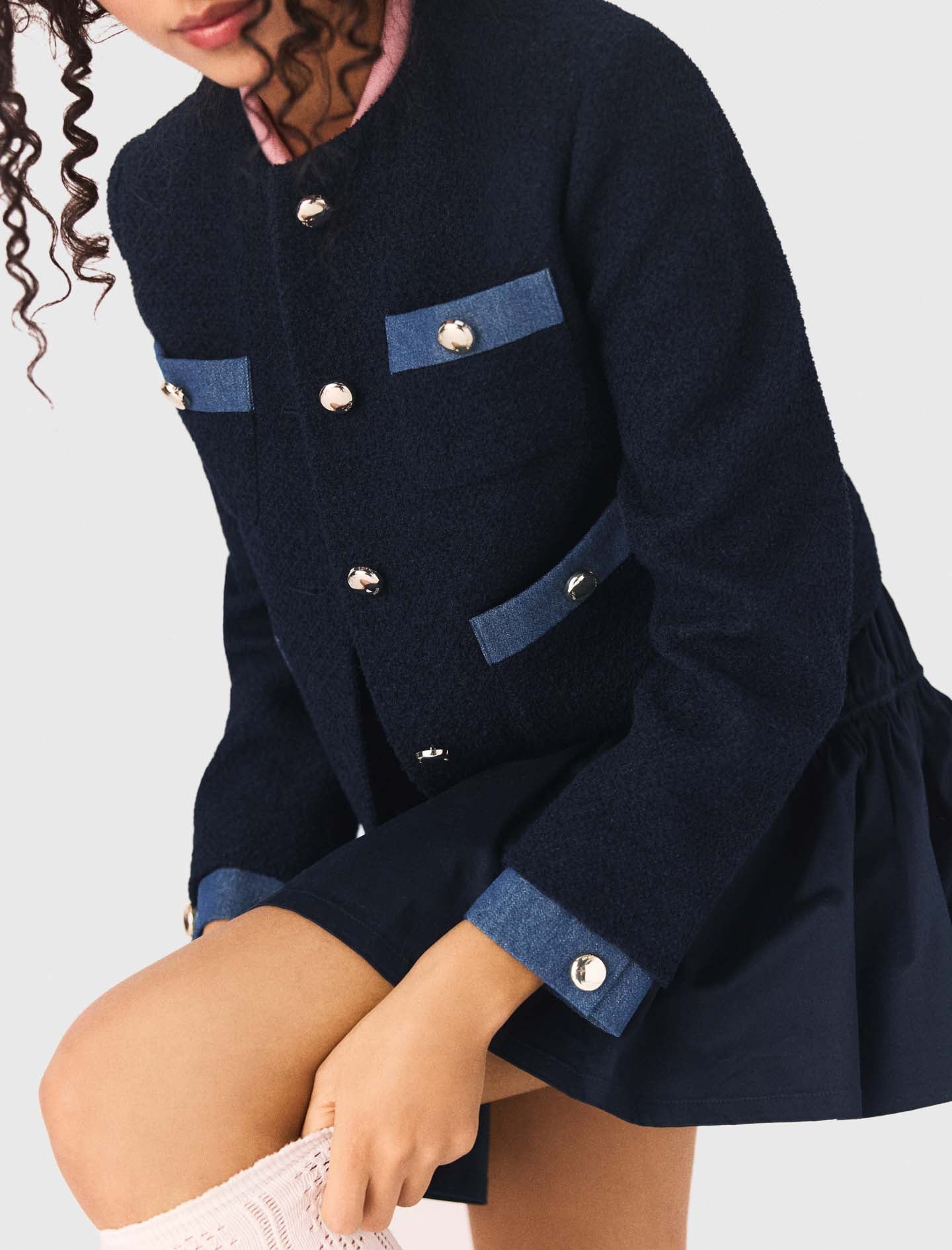 Tweed Jacket With Denim Trim NAVY