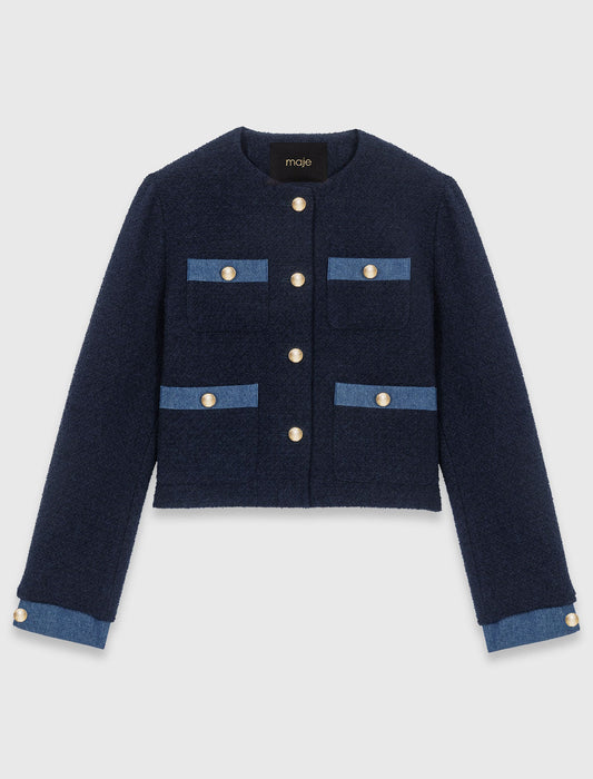 Tweed Jacket With Denim Trim NAVY