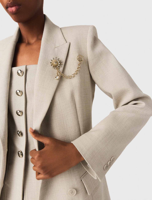 Suit Jacket With Brooch Beige