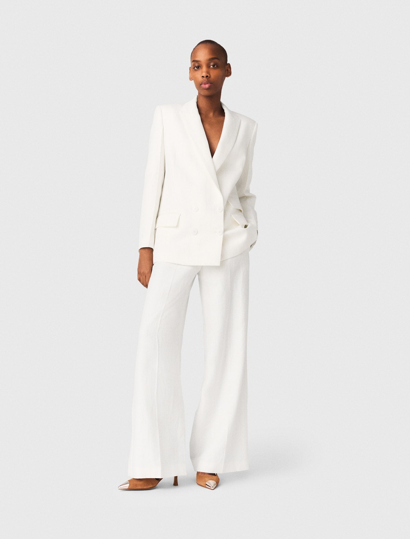 Double-Breasted Suit Jacket WHITE