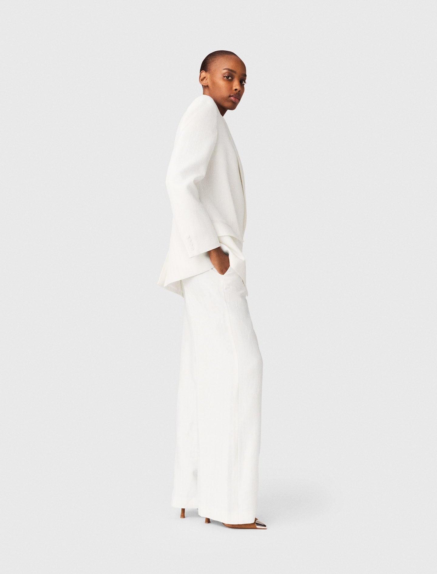 Double-Breasted Suit Jacket WHITE