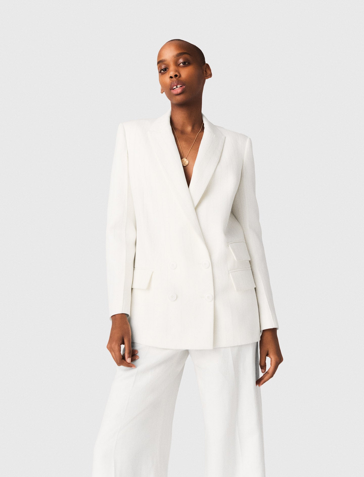 Double-Breasted Suit Jacket WHITE