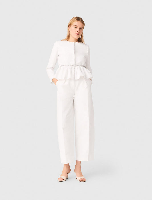 Cropped Jacket With Jewelled Belt White