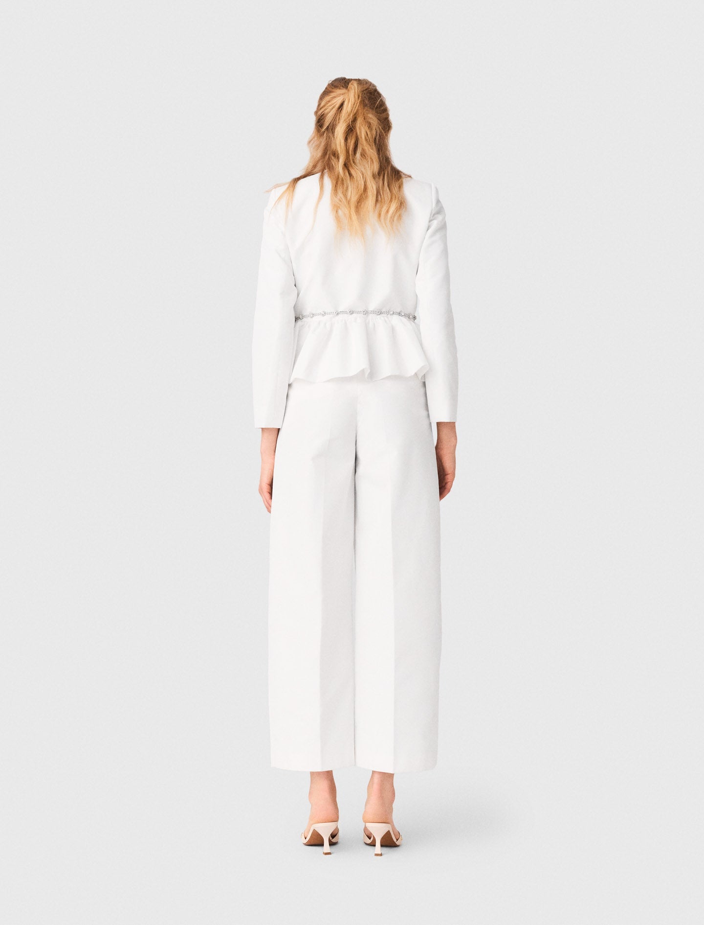 Cropped Jacket With Jewelled Belt White