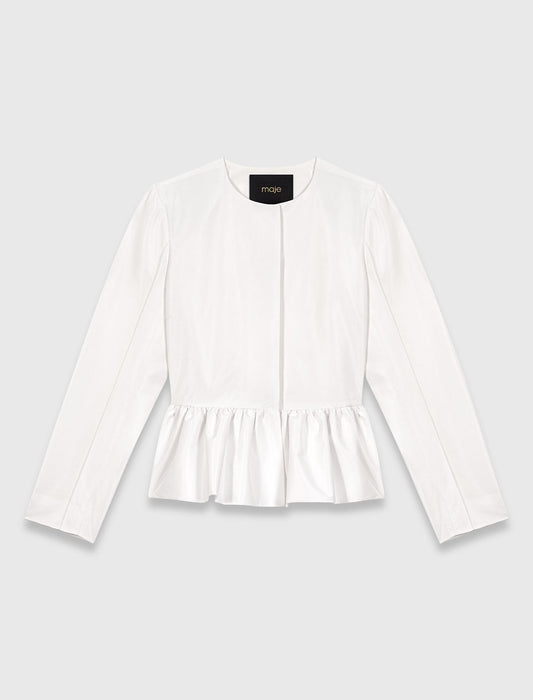 Cropped Jacket With Jewelled Belt White