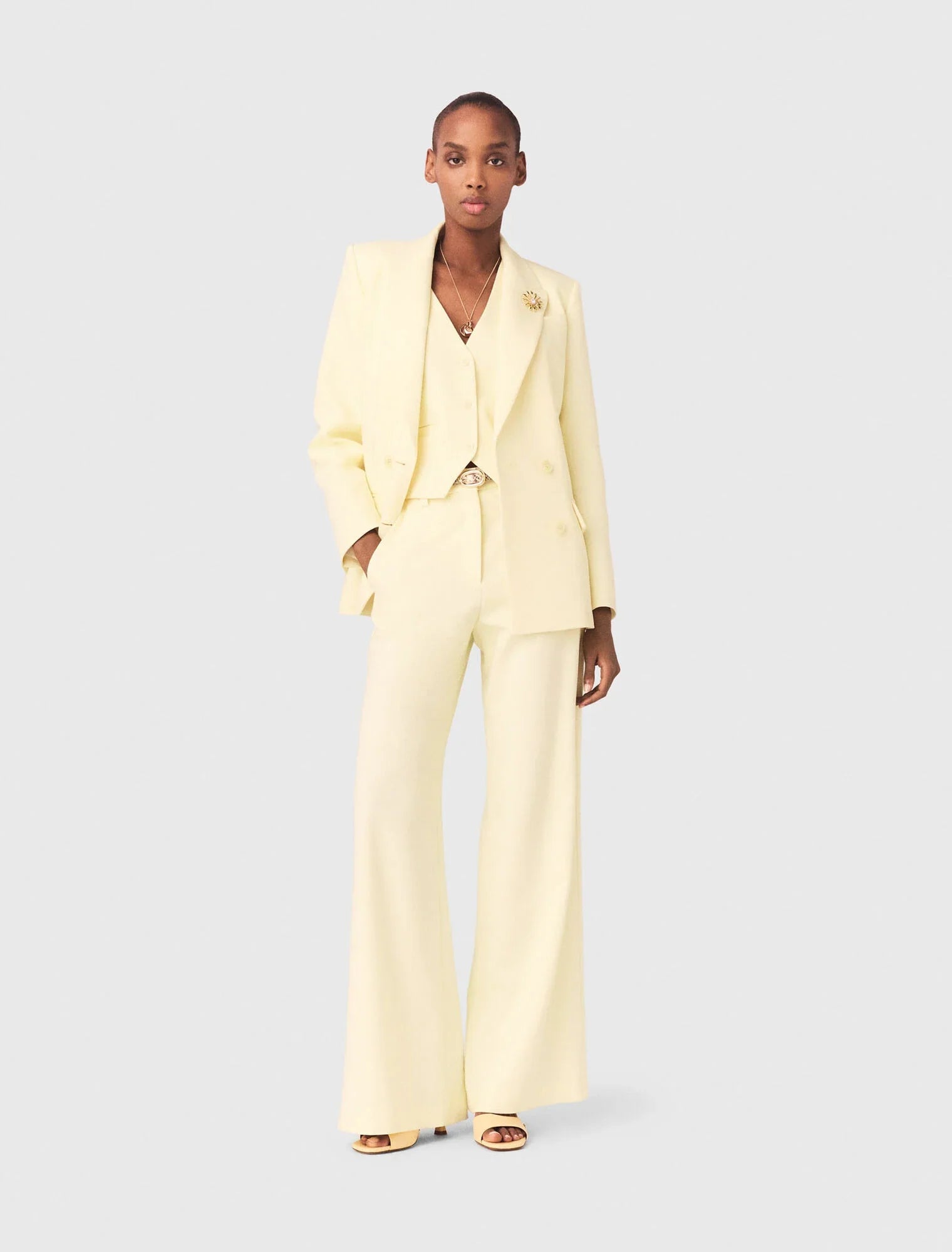 Double-Breasted Suit Jacket Pale Yellow