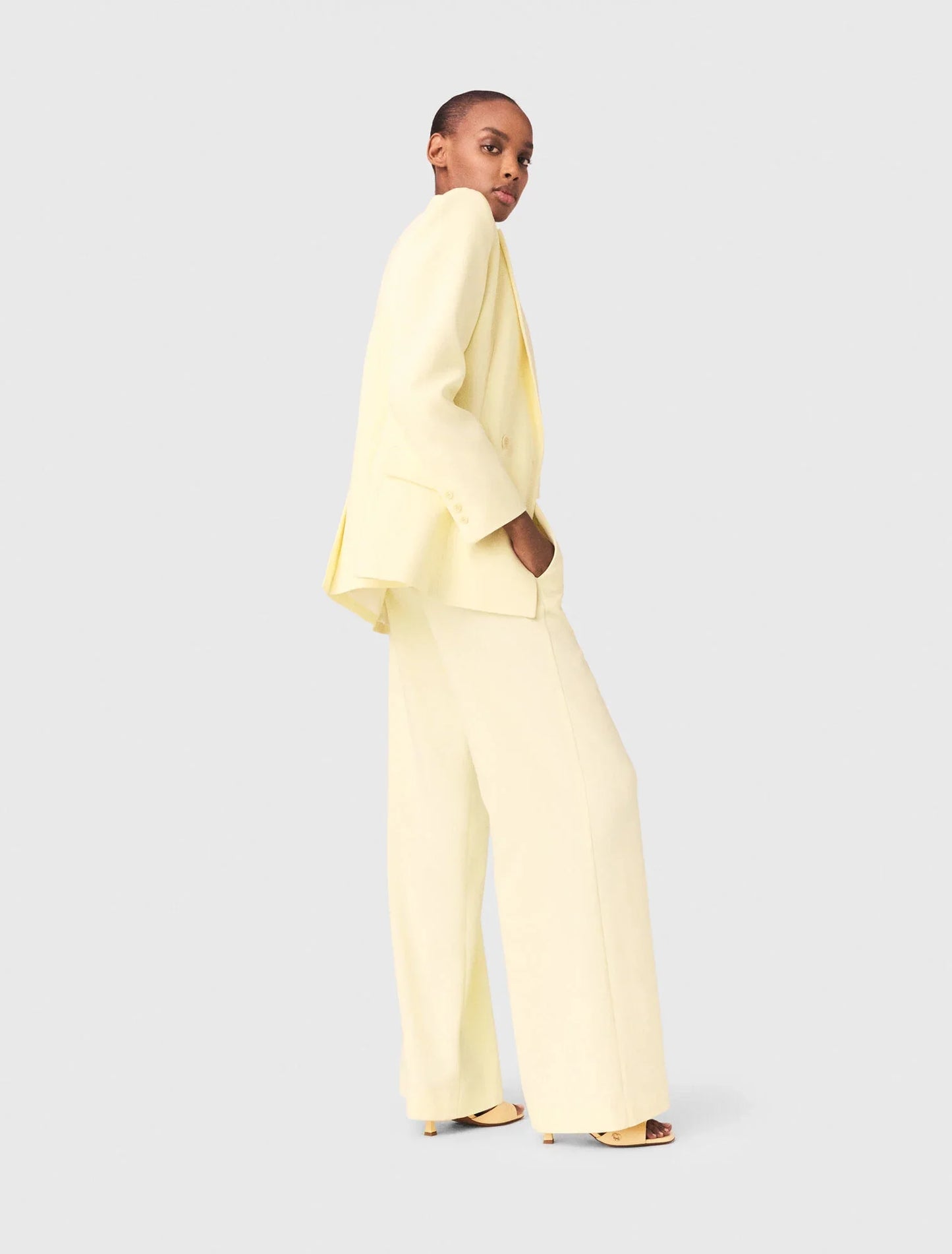 Double-Breasted Suit Jacket Pale Yellow