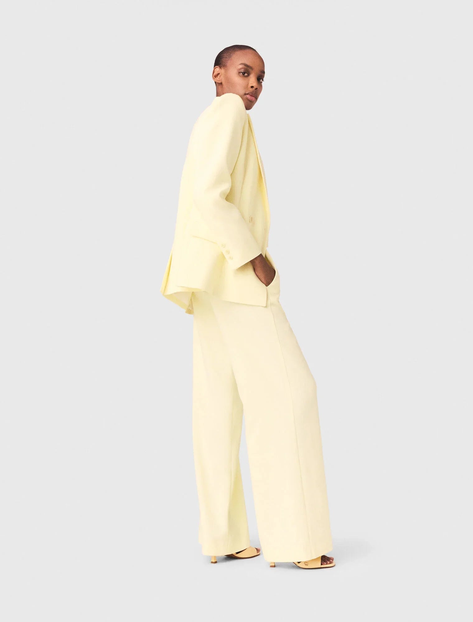 Double-Breasted Suit Jacket Pale Yellow